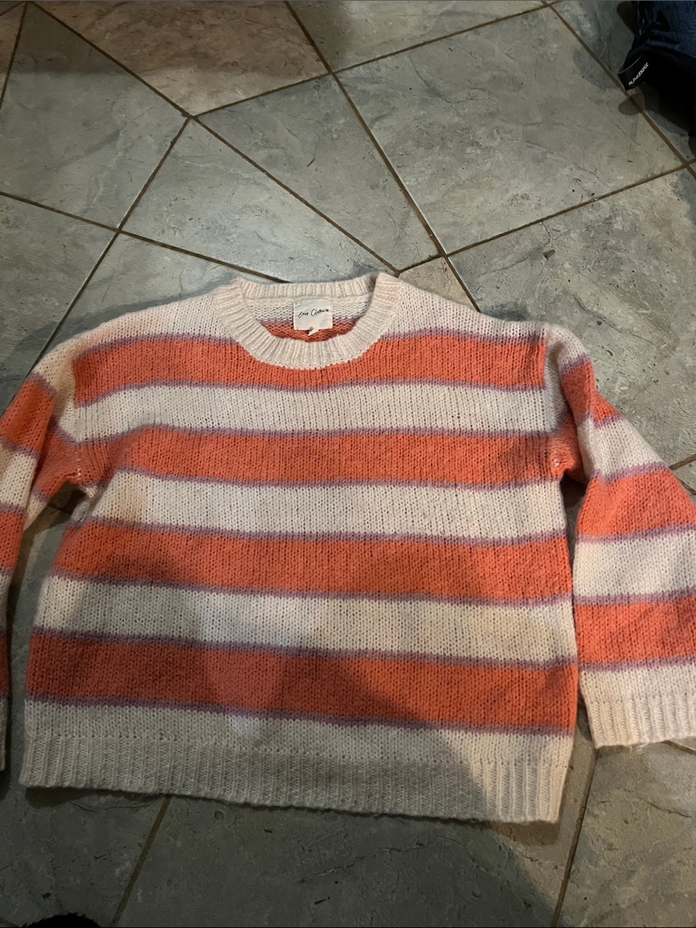 Cream and Orange Striped Crewneck Sweater